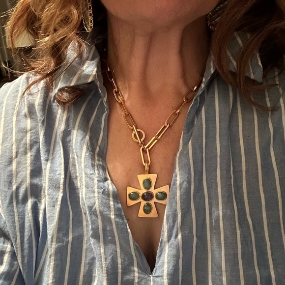 🎉Women’s long sleeve H&M shirt - Size Small - blue w/white vertical stripes - Picture 6 of 12